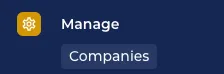 Screenshot from the Worlds application indicating a button labeled "Companies" under the heading "Manage"